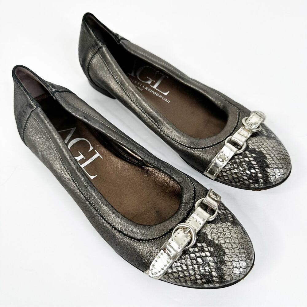 AGL Monika Snake Print Cap Toe Buckle Slip On Ballet Flats Size 37/ 7